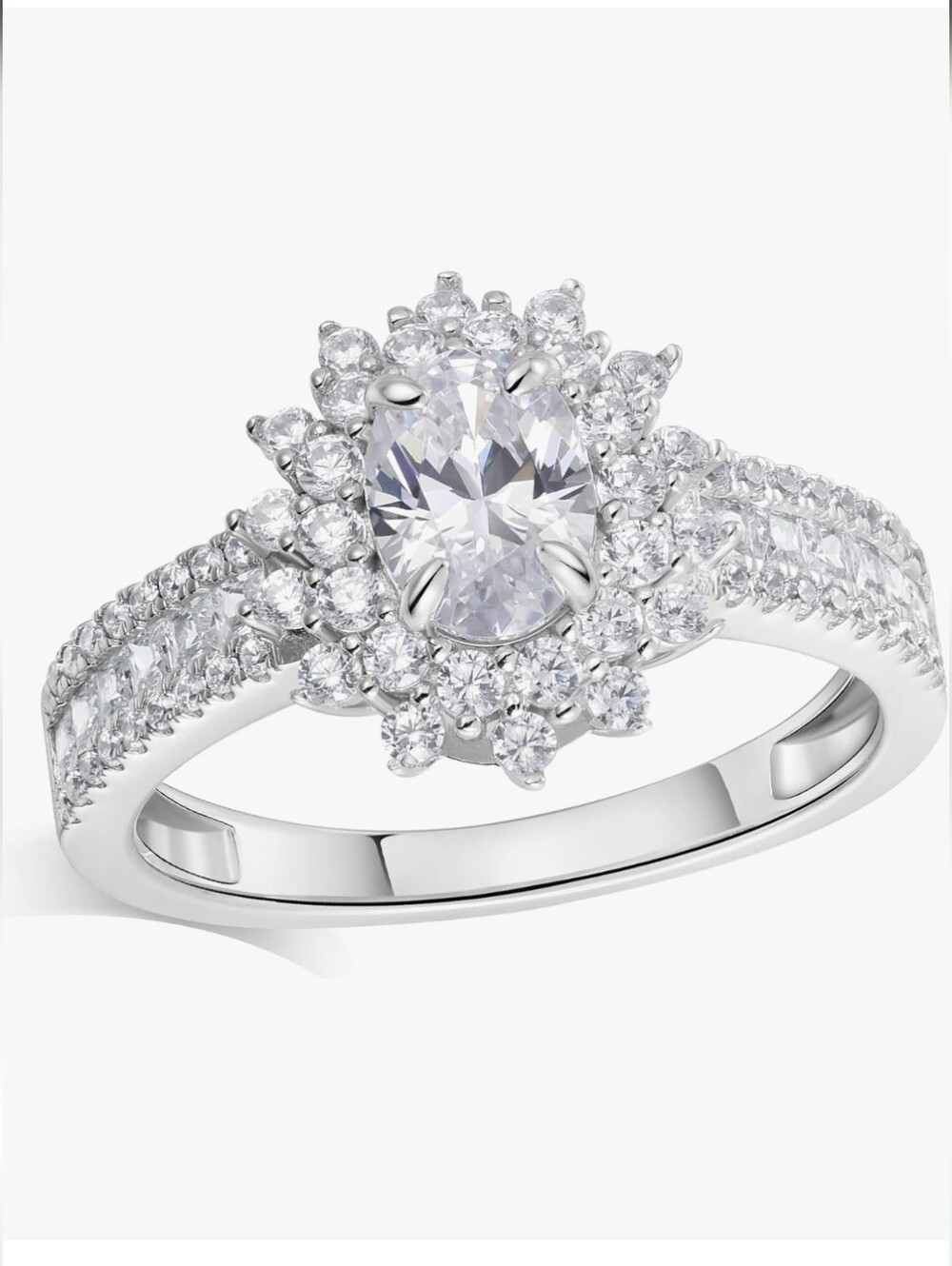 Halo Oval-Cut CZ & Silver Ring